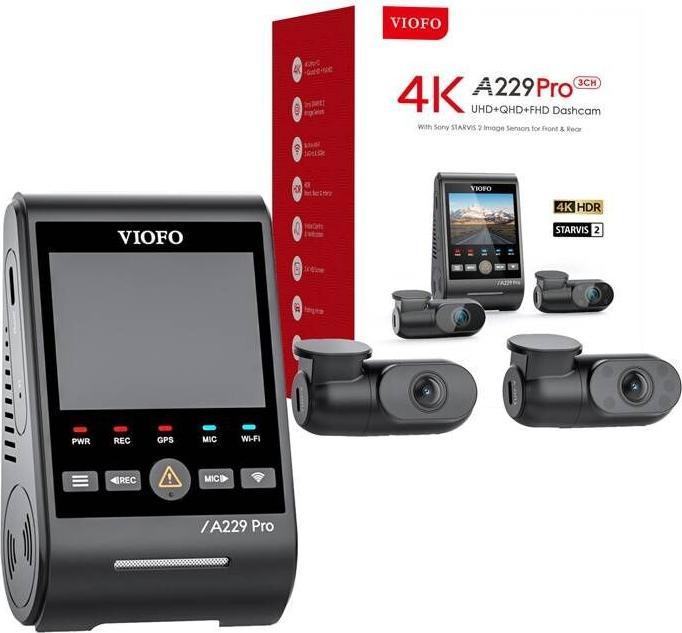 Actual product image Viofo A229 Pro 3CH (GPS receiver, Built-in microphone, Built-in display, Wi-Fi, Accelerometer, Night vision, 4K)