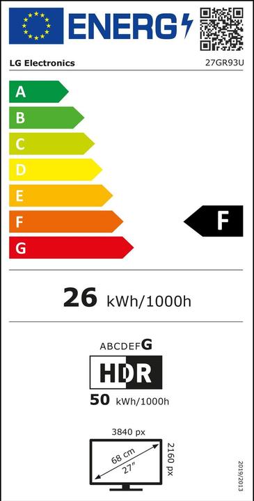 Energy Label LG UltraGear 27GR93U-B (3840 x 2160 Pixels, 27")