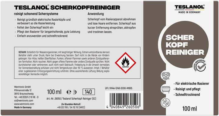 Nährwerte und Zutaten Teslanol Scherkopfreiniger
