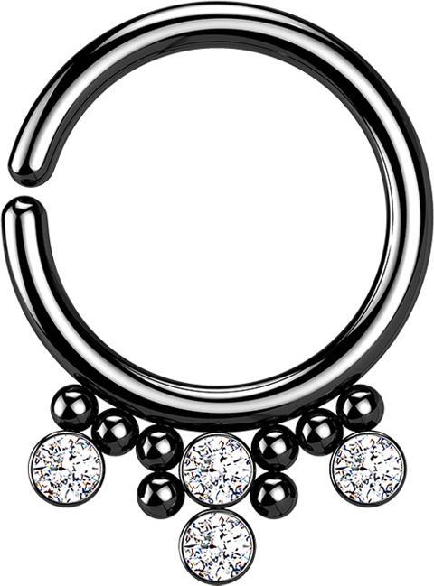 Actual product image Star Piercing Micro Piercing Ring black eight balls and four crystals silver (Surgical steel 316L)