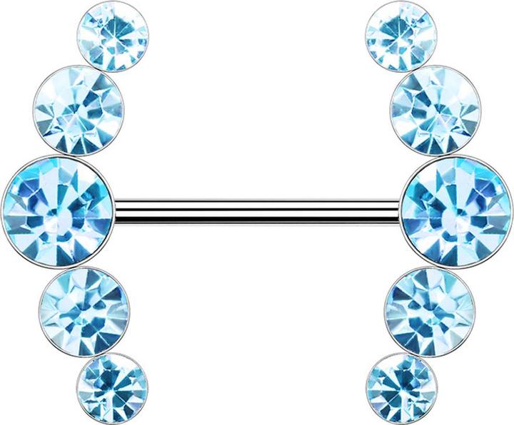 Image du produit Star Piercing Barbell silber gebogen mit fünf Kristallen aqua (Laiton, Acier chirurgical 316L)