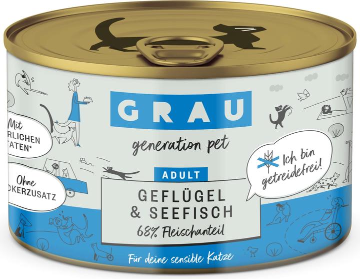 Immagine prodotto Grau Cibo umido Pollame e Pesce di Mare, 6 x 200 g (Adulto, 6 pz., 1507 g)