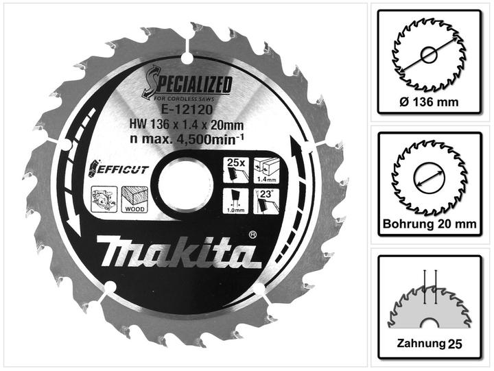 Actual product image Makita CCM13625E SPECIALIZED EFFICUT saw blade ( E-12120 ) 136 x 1,4 x 20 mm 25 teeth for wood