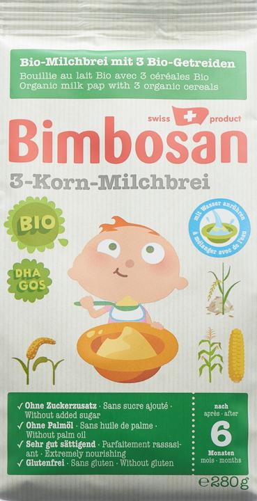 Actual product image Bimbosan Organic 3 Grain Milk Porridge (280 g)