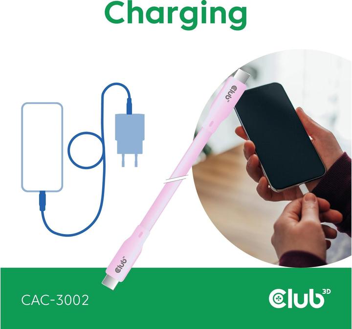 Image du produit Club 3D Club3D Lifestyle câble USB-C PD 240W,20Gbps 2m rose p/p retail (2 m, USB 4.0)