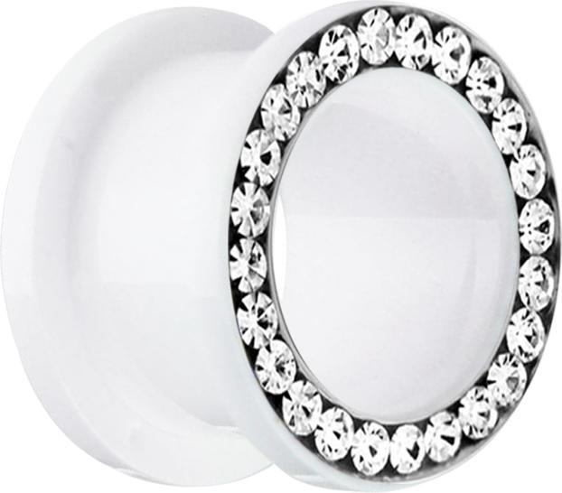 Star Piercing Flesh Tunnel weiss mit Kristall silber (ohne Messing, Acryl)