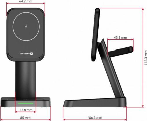 Actual product image Swissten Magstick wireless charger 3in1 22,5W (magsafe compatible) black (22.50 W)