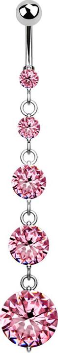 Image du produit Star Piercing Banane argentée avec boule et cristal rose pendentif quatre cristaux ronds (Acier chirurgical 316L, Laiton)
