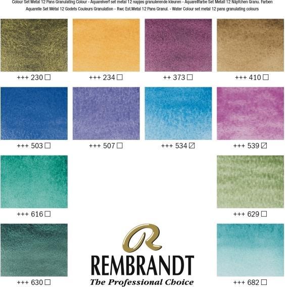 Actual product image Rembrandt Watercolour metal tin set Granulating Colour Selection | 12 pans + 1 brush