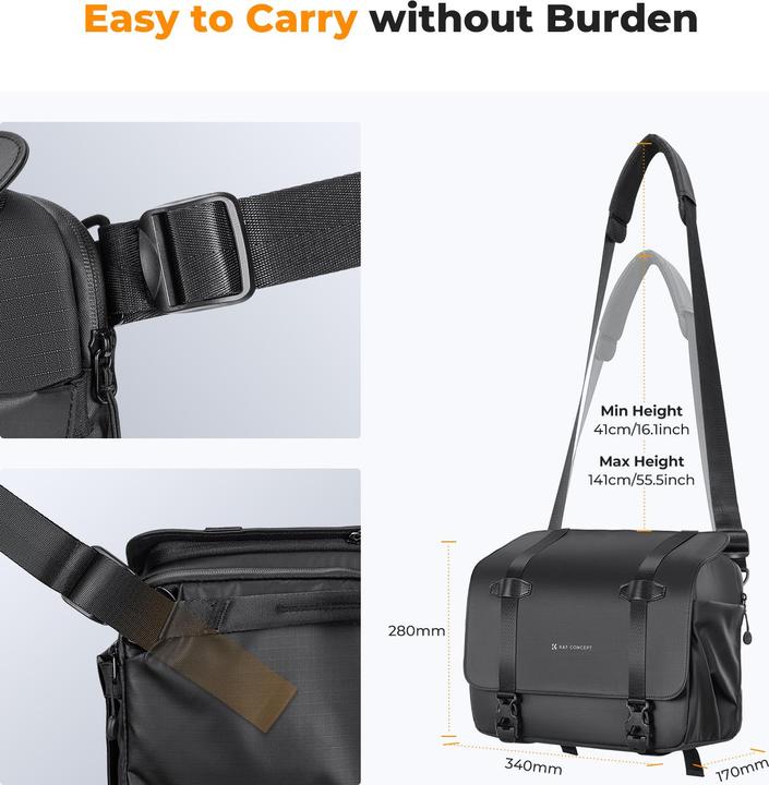 Actual product image K&F Concept Sling Bag 10L Urban Wander 10 (Black) (Camera shoulder bag, 10 l)