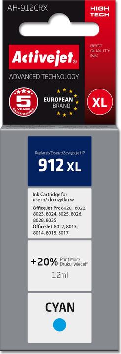 Produktbild Activejet AH-912CRX Tinte für HP Drucker Ersatztinte HP 912XL 3YL81AE Premium 990 Seiten blau (B)
