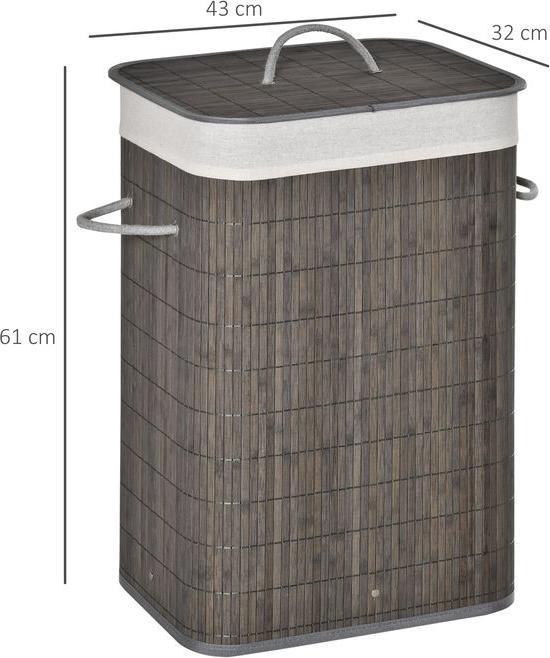 Actual product image Swisshandel24 Bambus Wäschekorb schmal mit Deckel 83L Wäschesammler mit Griffen Grau (83 l)