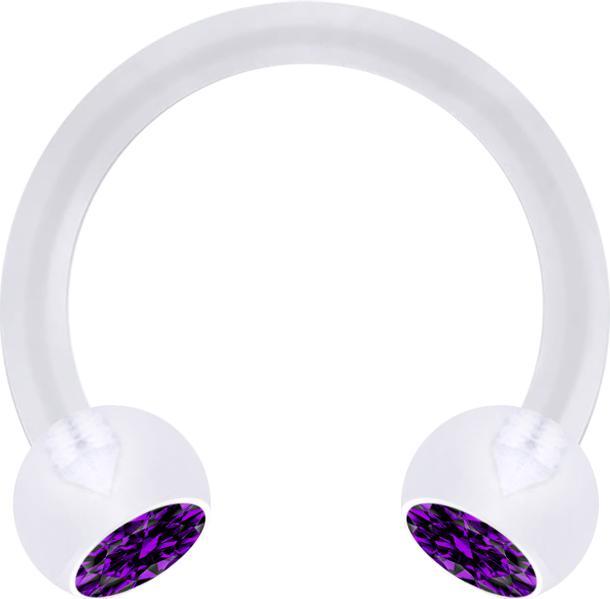 Star Piercing Micro Circular Barbell transparent mit zwei Kugeln Kristall violett (Bioflex, ohne Messing)