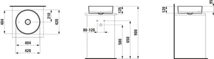 Produktbild Laufen Waschtisch-Schale KARTELL 420x420x135mm o ÜL ohne Hahnloch schwarz (420 mm, 420 mm)