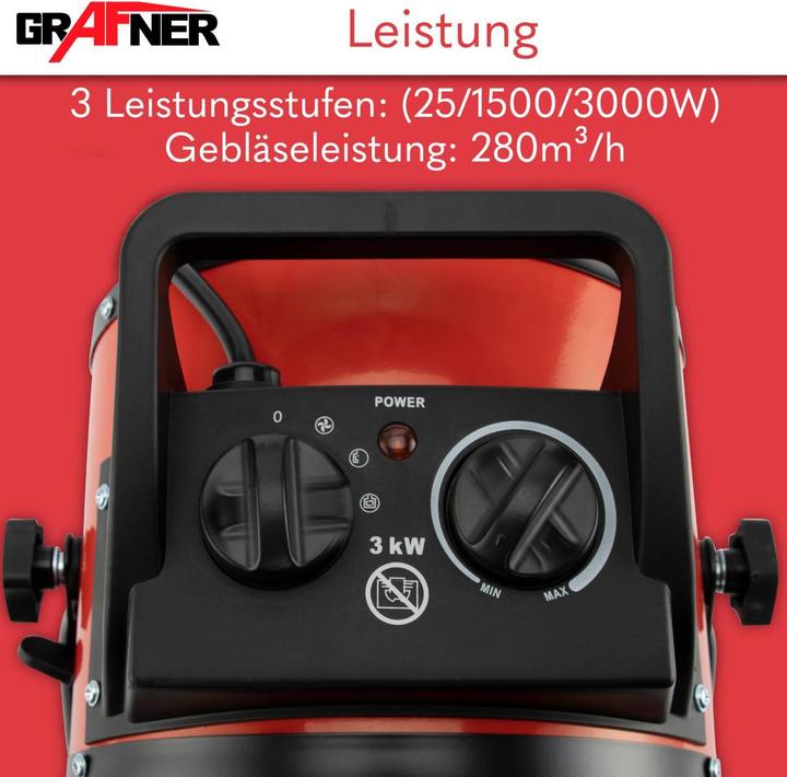 Image du produit Grafner Chauffage électrique Aérotherme de chantier Chauffage radiant 3000 watts EH10934 (3000 W)