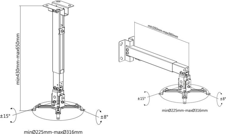 Image du produit Wiltec Support pour vidéoprojecteur 20kg Support pour projecteur plafond mur 43-65cm pivotant (Plafond, Mur)