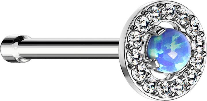 Actual product image Star Piercing Nasenstecker gerade silber Kristallkreis mit grossem Opal blau (Surgical steel 316L, Brass)