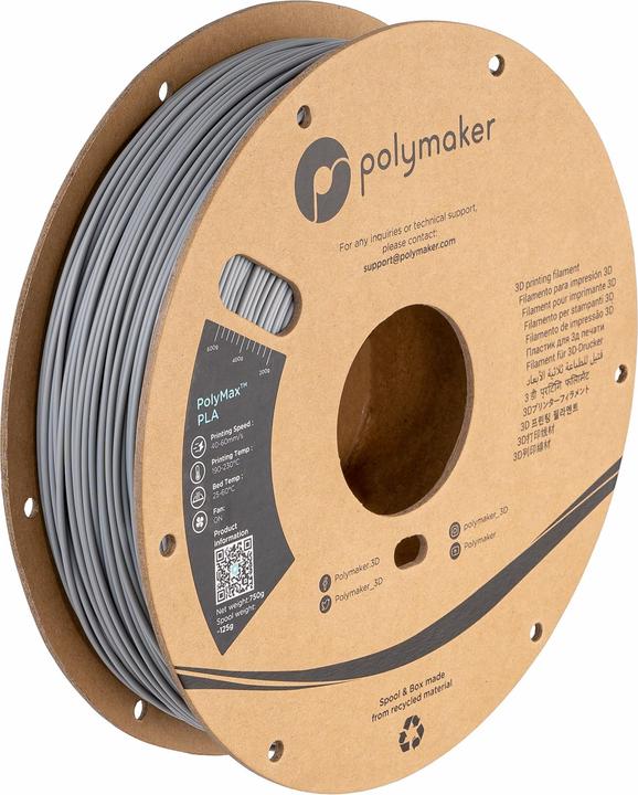 Immagine prodotto Polymaker PA06003 PolyMAX Tough Filament alta rigidità, alta resistenza alla trazione (PLA, 1.75 mm, 750 g, Grigio)