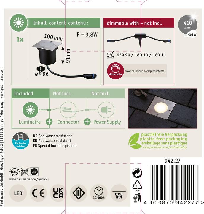 Immagine prodotto Paulmann Luce da incasso a pavimento Plug & Shine (450 lm, IP65)