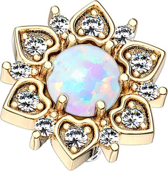 Image du produit Star Piercing Dermal Anchor 14k plaqué or fleur de coeur avec opale blanche (Laiton, Acier chirurgical 316L)