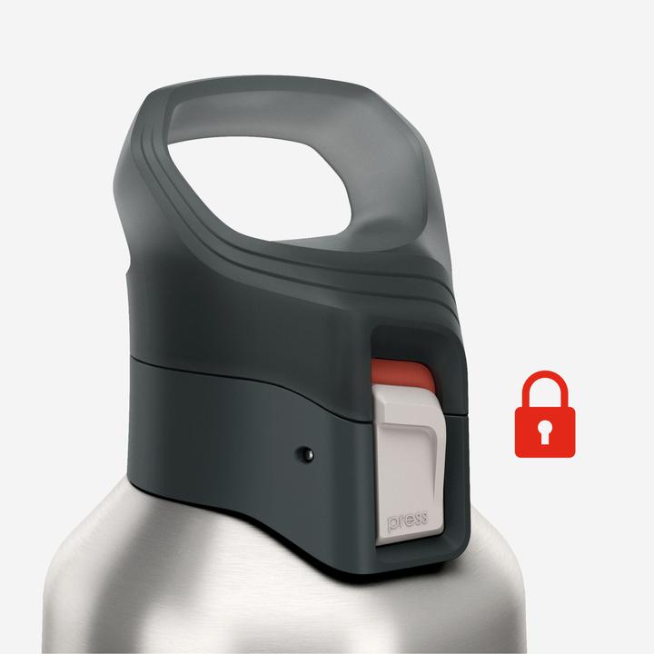Actual product image Quechua 1 L insulated stainless steel flask 900 with quick-release cap for hiking - Grey (1 l)