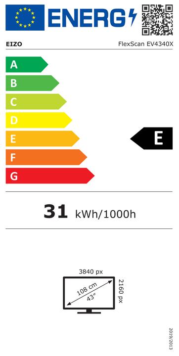 Energy Label Eizo FlexScan EV4340X-WT, 108 cm (42.5"), 3840 x 2160 pixels, 4K Ultra HD, LCD, 5 ms, White (3840 x 2160 Pixels, 42.50")