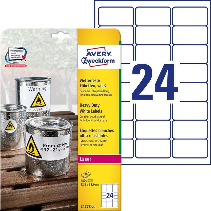 Immagine prodotto Avery White Heavy Duty Labels - Laser - L4773 Bianco