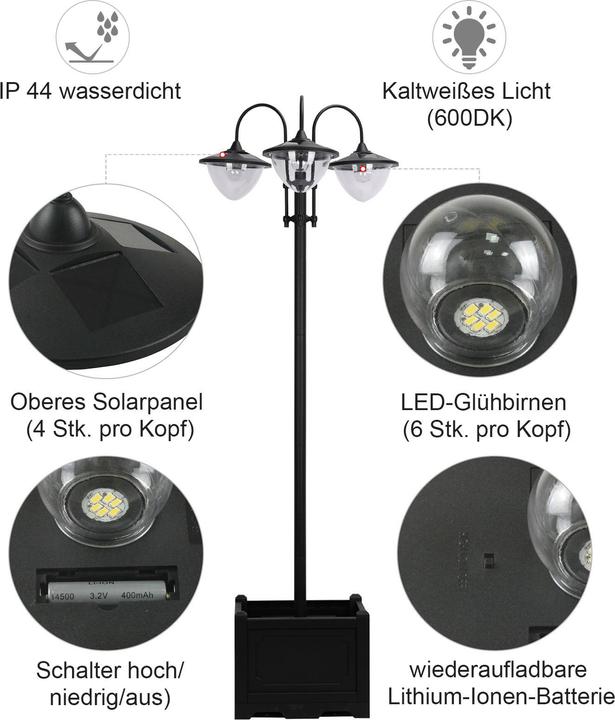 Produktbild Outsunny Solar-Laterne mit Blumentopf (IP44)