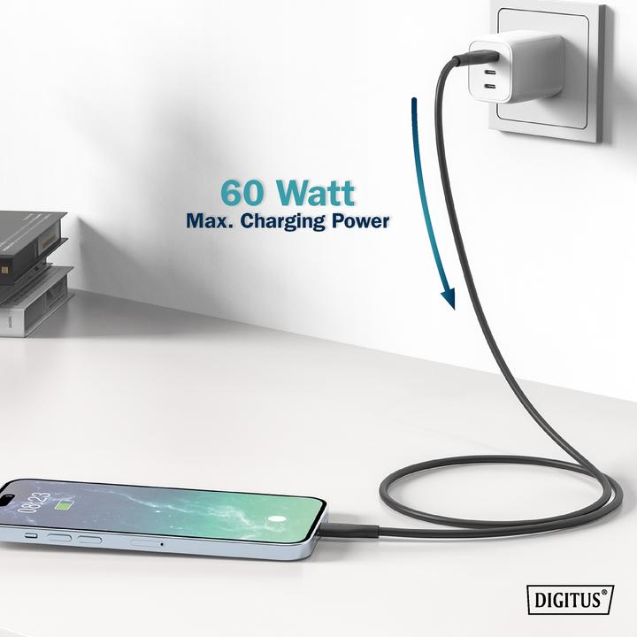Actual product image Digitus USB-C silicone connection cable, 0.5m, black (0.50 m, USB 2.0)