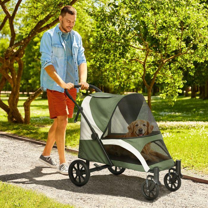 Immagine prodotto Swisshandel24 Hundewagen Hundebuggy klappbar für grosse Hunde & Katzen bis 30 kg Katzenbuggy, dunkelgrün (Gatto, Cane, Pieghevole)