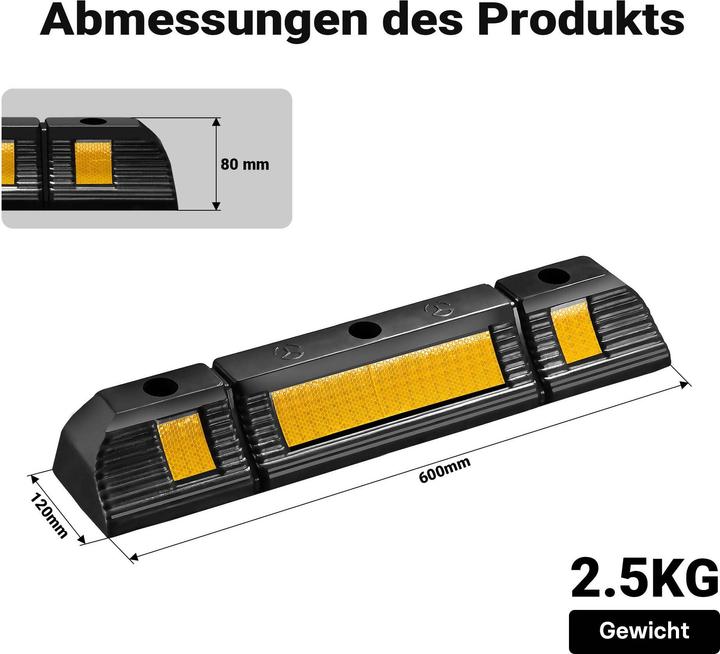 Produktbild Wiltec Radstopper 60x12x8cm 2x Einparkhilfe Gummi Anfahrschutz Parkhilfe Garage