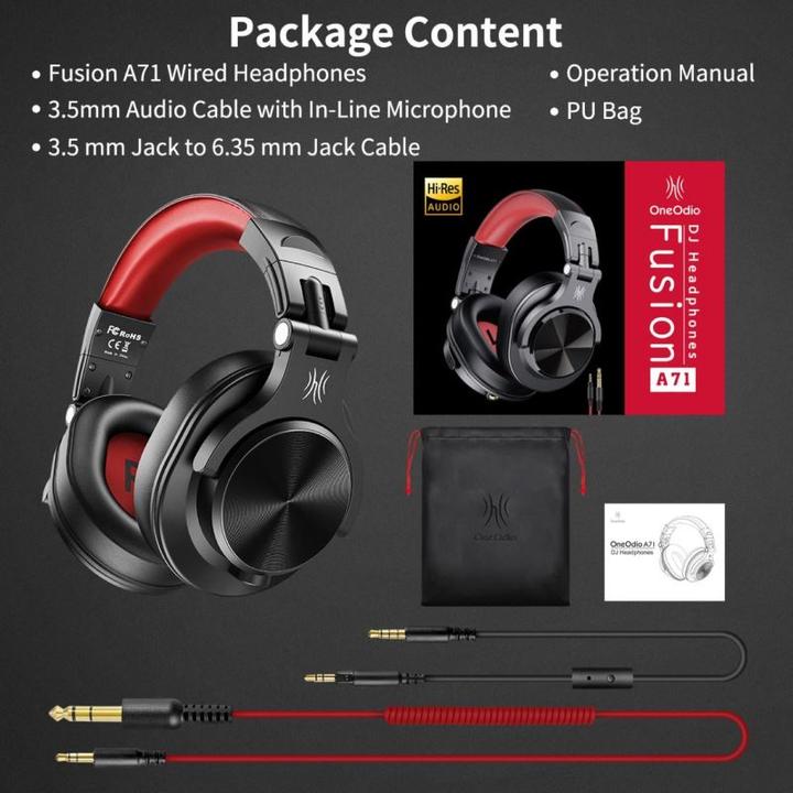 Actual product image OneOdio A71 Wired Headphones (Black and Red) (Cable)