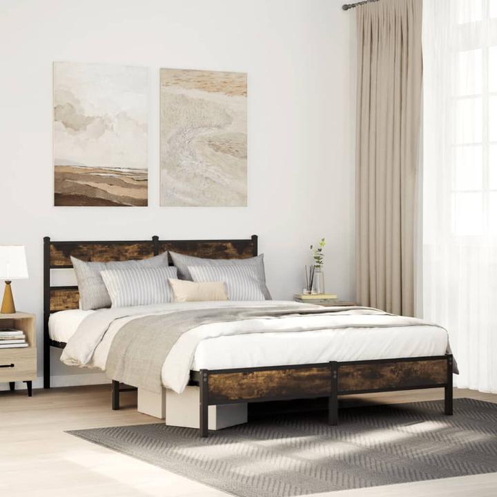 Actual product image VidaXL Bed frame headboard metal bed Bed double bed Sonoma oak 150x200cm (150 x 200 cm)