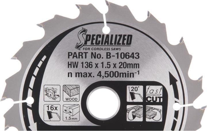 Actual product image Makita B-10643 T.C.T. pjūklas 136X1.5X20mm 20° T16 SPECIALIZED akum. diskiniams pjūklams