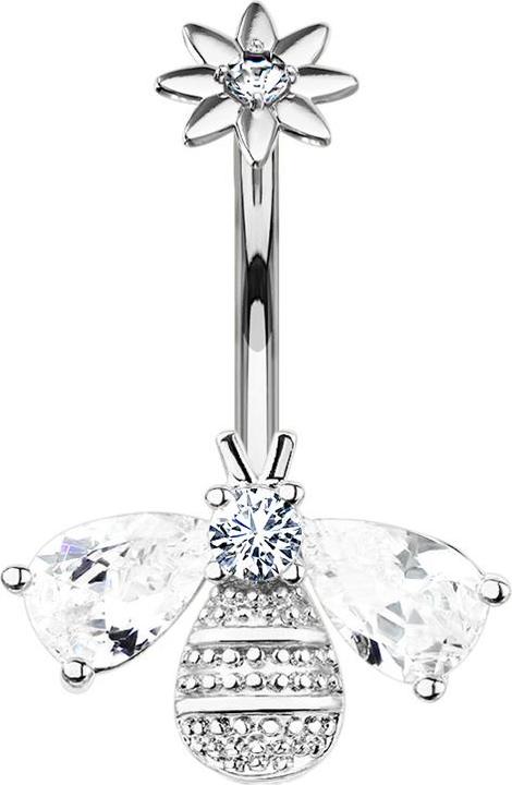 Image du produit Star Piercing Banane fil intérieur argent abeille avec fleur (Acier chirurgical 316L, Laiton)
