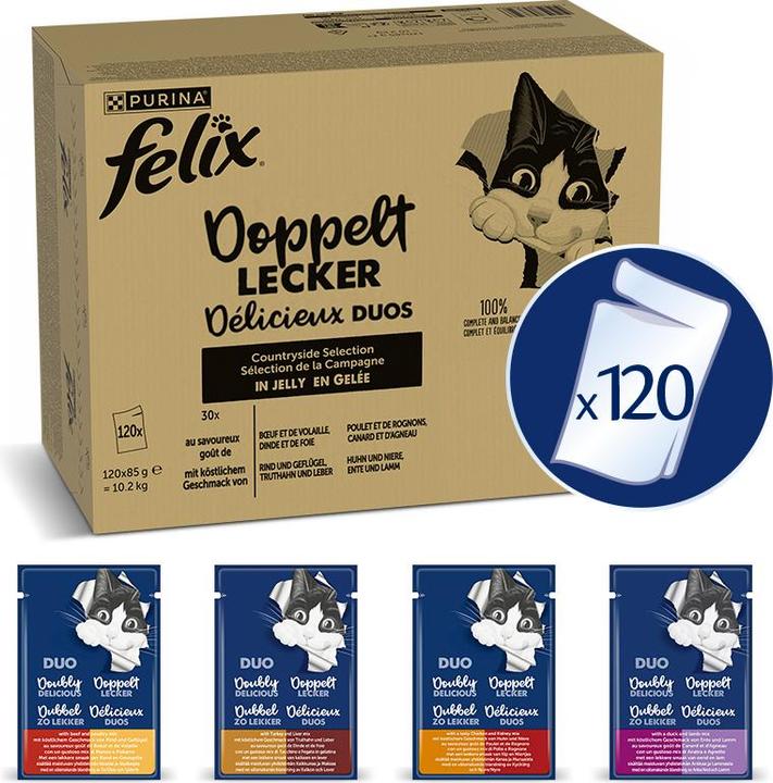 Produktbild Felix Doppelt lecker Fleisch (Adult, 120 Stk., 10200 g)