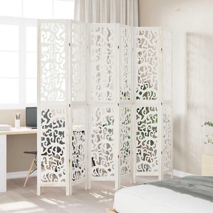 Actual product image VidaXL Room divider screen partition wall room divider 6 pcs. white solid wood paulownia