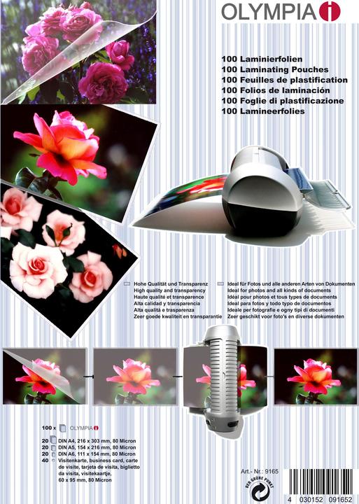 Olympia Feuilles de plastification - Ensemble (A4, A5, A6, 100 pièce(s), 80 µm)
