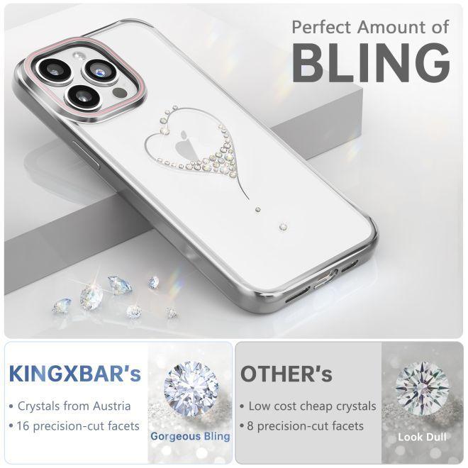 Actual product image Kingxbar Wish Series silicone case with crystals for iPhone 15 Pro Max - silver (Apple iPhone 15 Pro Max)