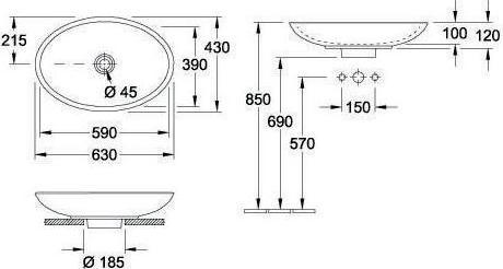 Actual product image Villeroy & Boch V&B Countertop washbasin LOOP & FRIENDS 630x430mm with ÜL we C+ (430 mm, 630 mm)