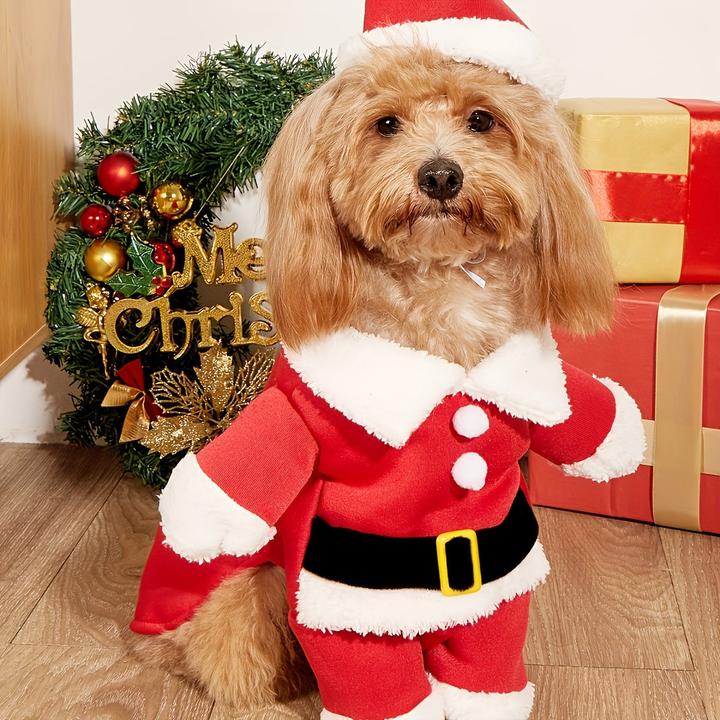 Image du produit Alopini costume de Noël d'hiver pour animaux de compagnie avec chapeau, veste chaude onesie chien chiot, S (S, Manteau pour chien)