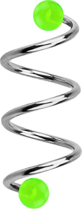 Actual product image Star Piercing Micro spiral silver with two balls green transparent (without brass, Surgical steel 316L)