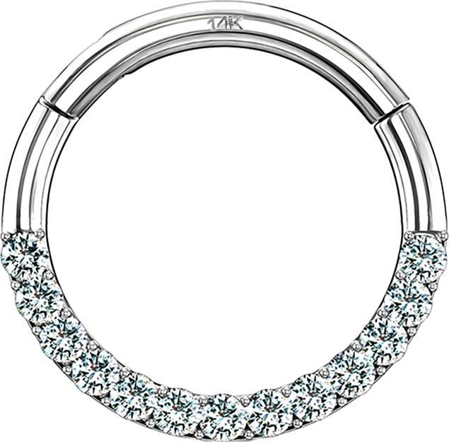 Produktbild Star Piercing Micro Segmentring klappbar 14k weissgold front Kristall silber (ohne Messing, 14k Gold)