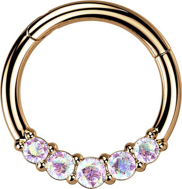 Star Piercing Micro Segmentring klappbar rosegold fünf Kristallen multicolor (ohne Messing, Chirurgenstahl 316L)