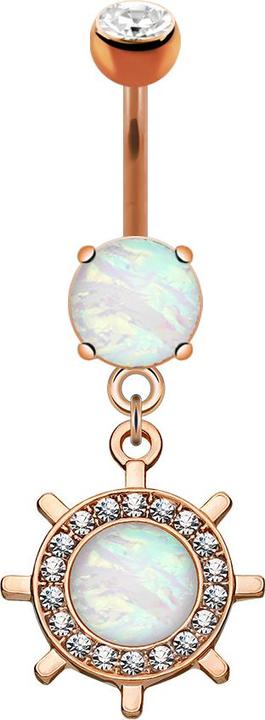 Image du produit Star Piercing Banane or rose avec pendentif roue de yacht et opale (Acier chirurgical 316L, Laiton)