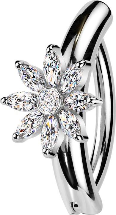 Produktbild Star Piercing Banane klappbar silber Schild halbrund Blume Kristall silber (Messing, Chirurgenstahl 316L)