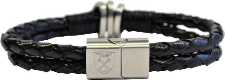 Actual product image West Ham United FC West Ham FC Unisex Leather Double Plait Bracelet (20% stainless steel, 80% leather)