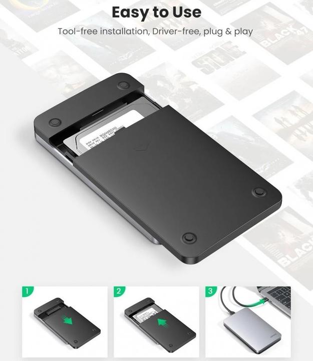 Productafbeelding Ugreen USB 3.1 Type-C HDD/SSD Aluminium Behuizing 2,5" met USB-C Kabel (2.5")