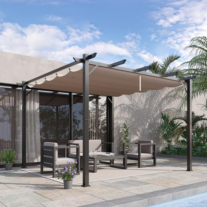 Produktbild Swisshandel24 Pergola Pavillon Terrassenüberdachung mit Schiebedach Garten Alu Kohlegrau+Kaffeebraun 3x3x2,23 m (300 cm, 300 cm)