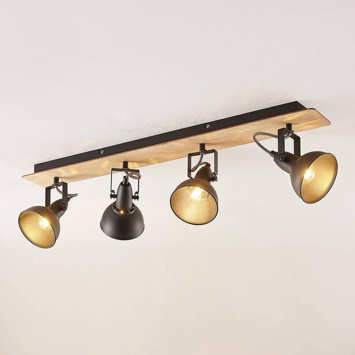 Image du produit Lindby Aylis plafonnier, noir, bois, 4 fl. (E14)